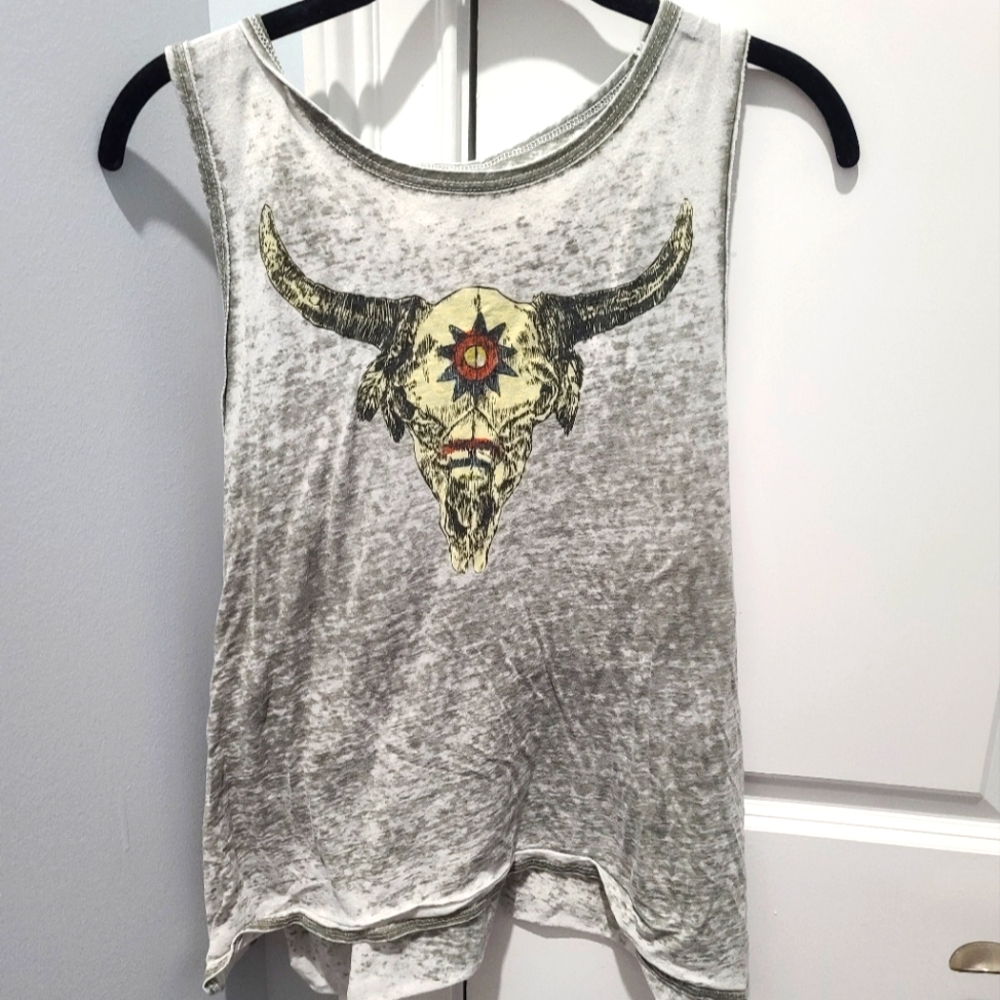 Chaser Longhorn Skull Burnout Tank Top